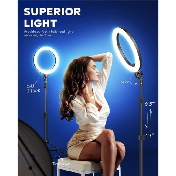 10.2" Selfie Ring Light with 65" Adjustable Tripod Stand & Phone Holder - Picture 3 of 6